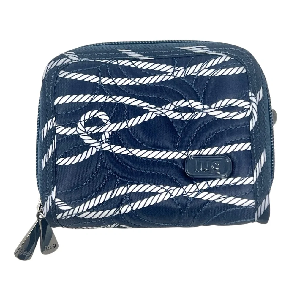 Lug Splitz Compact Wallet Zip Around Wallet RFID Quilted Nautical Knot Pattern